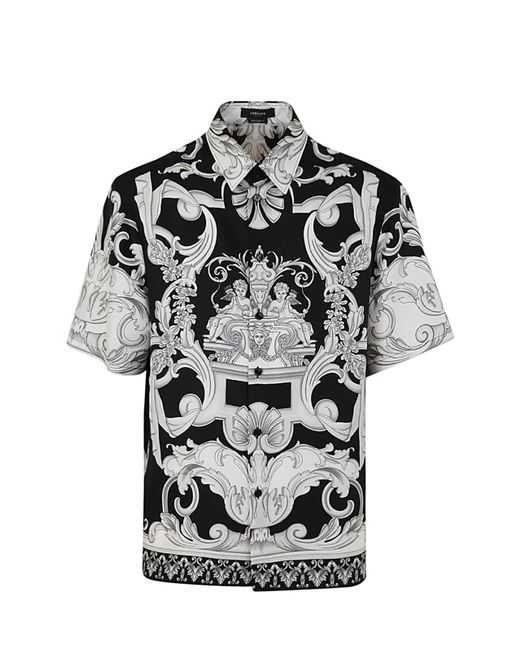Versace Informal Shirt In Silk With Silver Baroque Print in Black White ...