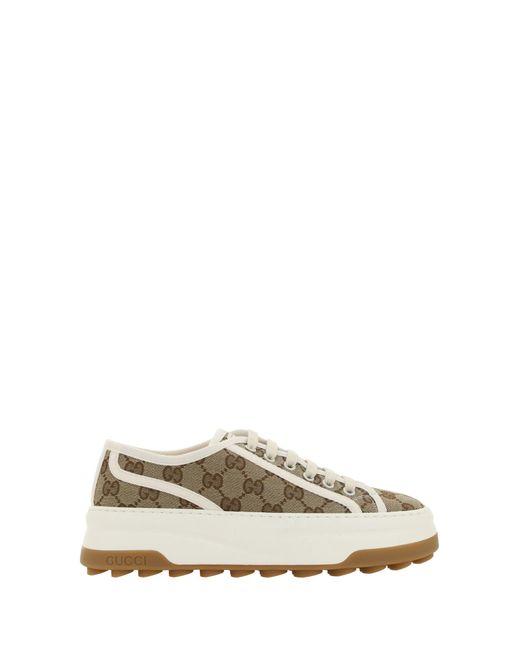 Screener GG Leather Trimmed Canvas Sneakers in White - Gucci