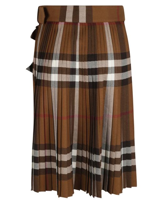 Check Wool Pleated Skirt in Dark Birch Brown - Women | Burberry® Official