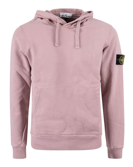 Stone Island Logo Patched Plain Hoodie in Pink for Men | Lyst