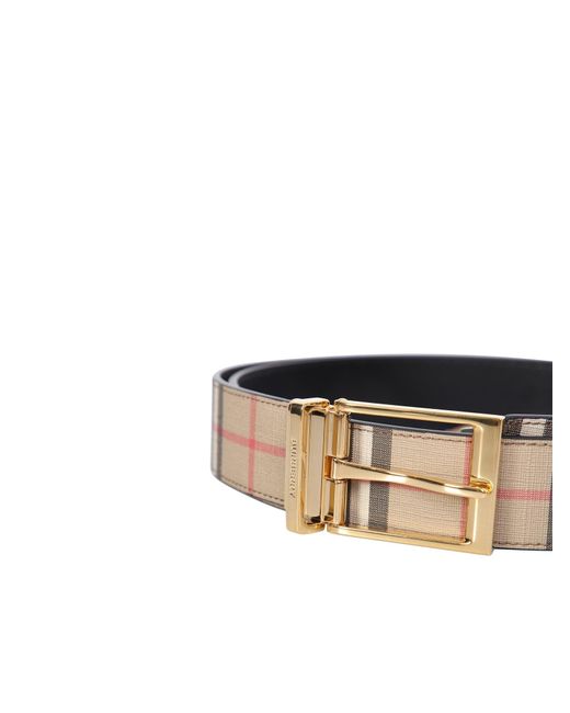Burberry Reversible Leather Belt With Vintage Check Pattern, Gold Plated  Buckle With Engraved Logo in Natural for Men | Lyst