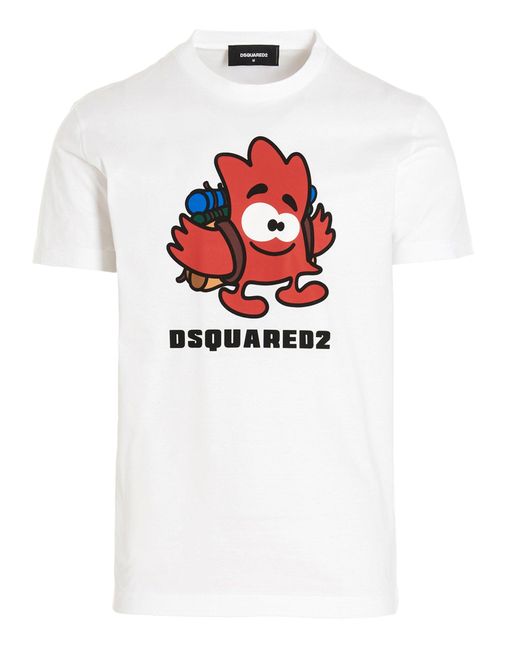 DSquared² Cotton Leaf Print T-shirt in White Red White - Save 52% Womens Tops DSquared² Tops 