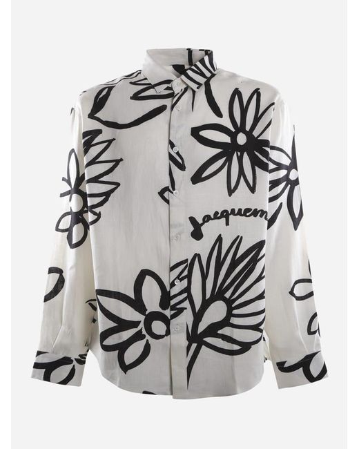Jacquemus Linen Shirt With All-over Floral Print - Men in White for Men ...
