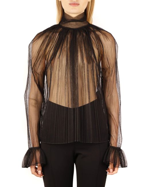 Saint Laurent Sheer Turtleneck Blouse In Silk Tulle - Women in Black - Lyst