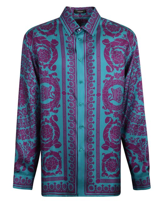 Versace Silk Informal Shirt - Men in Teal/Plum (Blue) for Men | Lyst