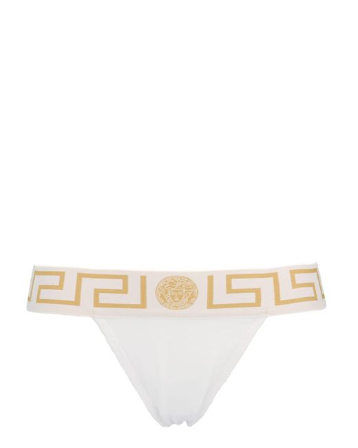 Versace Cotton Logo Thong Briefs in White (Natural) | Lyst UK