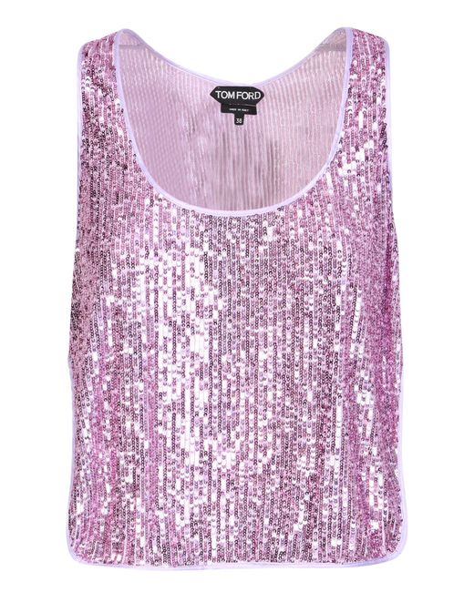 Tom Ford Sequin-embellishment Tank Top By in Pink | Lyst