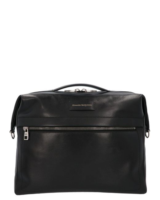 Alexander McQueen Men's Leather Messenger Bag in Black for Men | Lyst