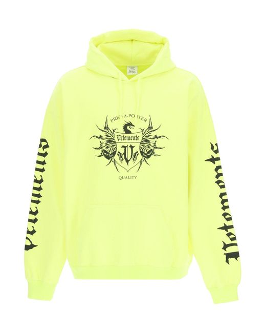 Vetements Cotton Black Label Print Hoodie Men in Neon Yellow Black