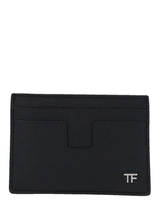 Tom Ford Leather Classic T Line Card Holder in Blue (Black) for Men
