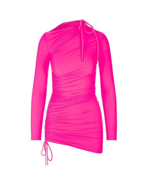 Balenciaga Synthetic Woman Mini Dress In Neon Pink Opaque Spandex | Lyst UK