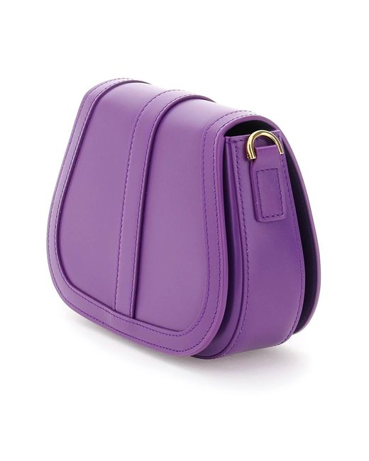 Greca Goddess Small Leather Shoulder Bag in Purple - Versace