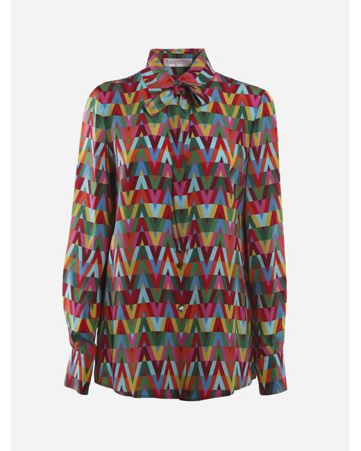 Valentino Silk Shirt With All-over Ed Optical V Print - Women - Lyst