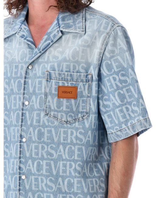Versace Americana Fit Short Sleeve Denim Shirt - 50 Blue