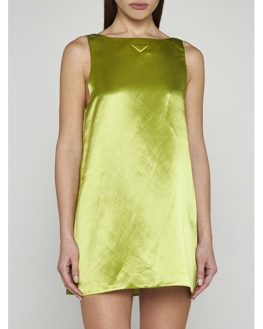 Prada Satin Mini Dress in Green | Lyst