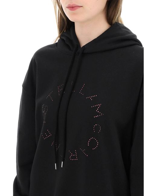 Stella McCartney Rhinestone Logo Hoodie in Black | Lyst