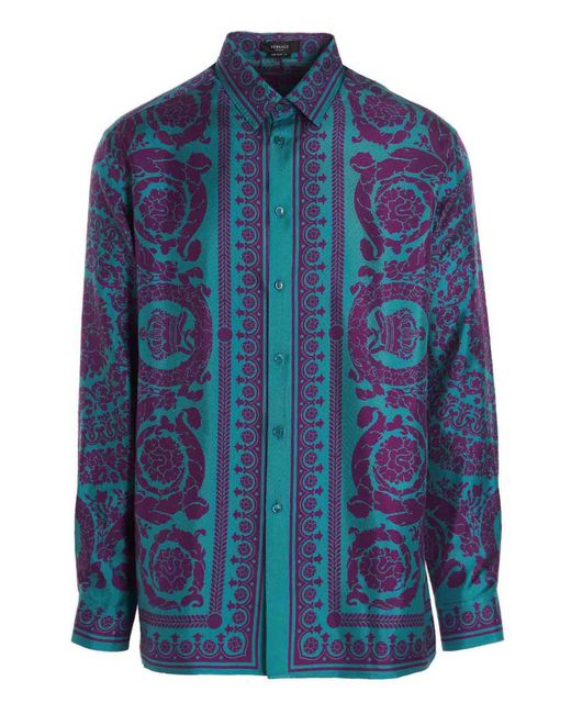 Versace Silk Barocco Silhouette Shirt in Blue for Men - Save 44% | Lyst