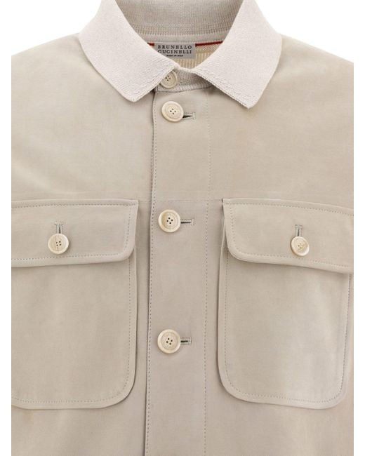 Brunello Cucinelli Suede And Tricot Bomber Jacket in Natural for Men | Lyst  UK