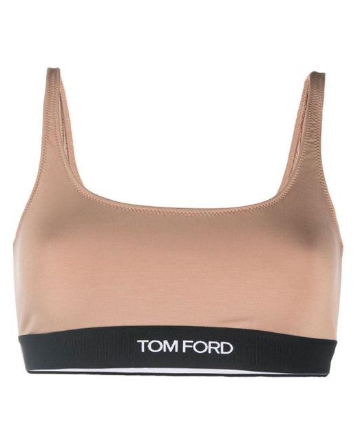 Tom Ford Logo-trim Stretch Bralette in Natural