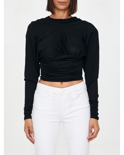 Saint Laurent Synthetic Black Shiny Jersey Top Women Lyst