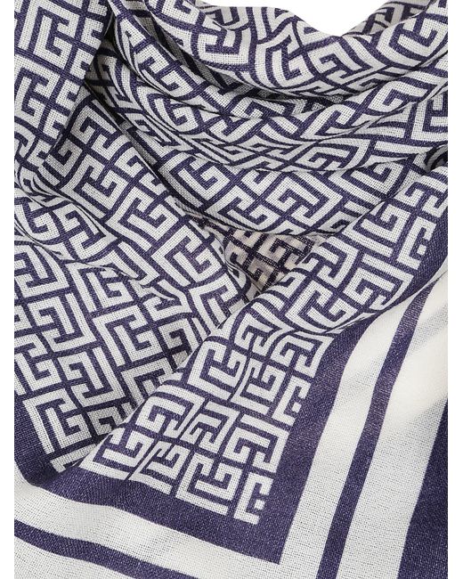 Balmain Monogram Wool Foulard in Blue for Men | Lyst