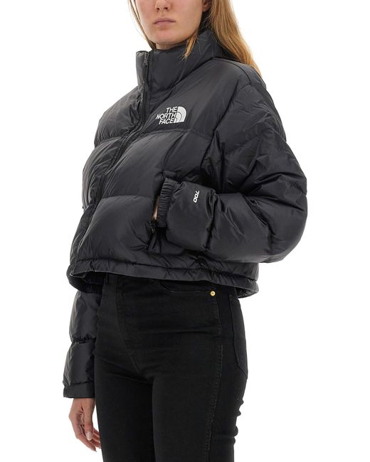 The North Face Nuptse Padded Cropped Jacket in Black | Lyst