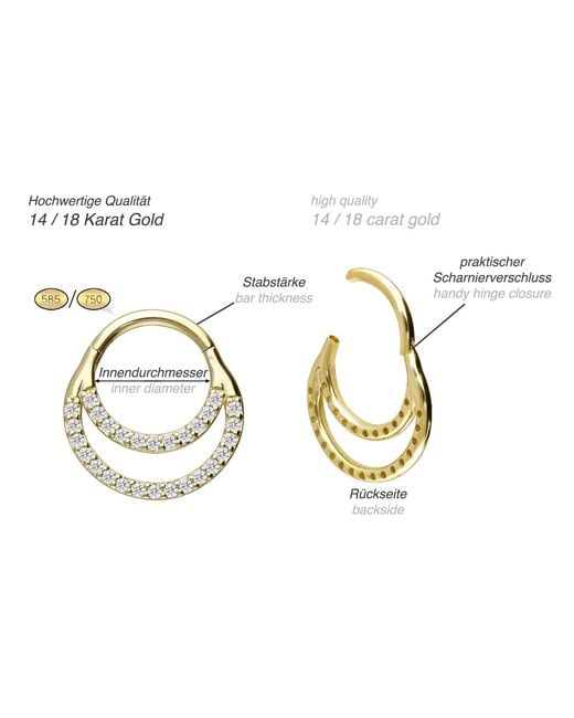 PIERCINGLINE Black 14/18 Karat Segmentring Clicker Eingefasste
