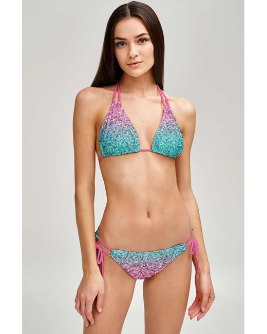 Pineapple Clothing Maldives Sara Pink Glitter Print Strappy Triangle Bikini  Top | Lyst