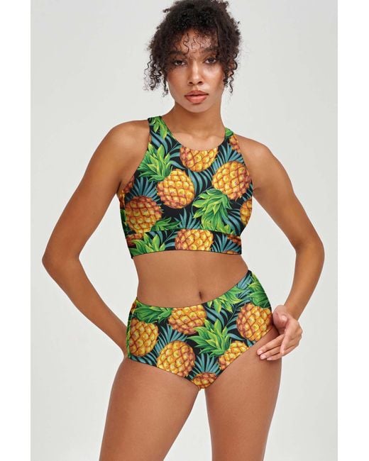 Pineapple Clothing Endless Summer Carly Green Tropical High Neck Crop Bikini  Top | Lyst
