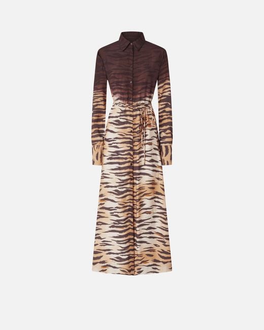 Pinko Natural Long Shirt Dress With Animal Print