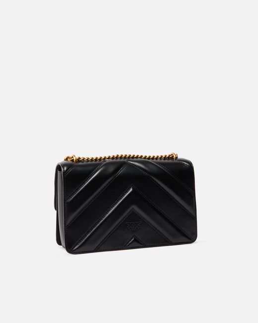Pinko Black Love Bag One Light Medium Handbag In Chevron Nappa Leather