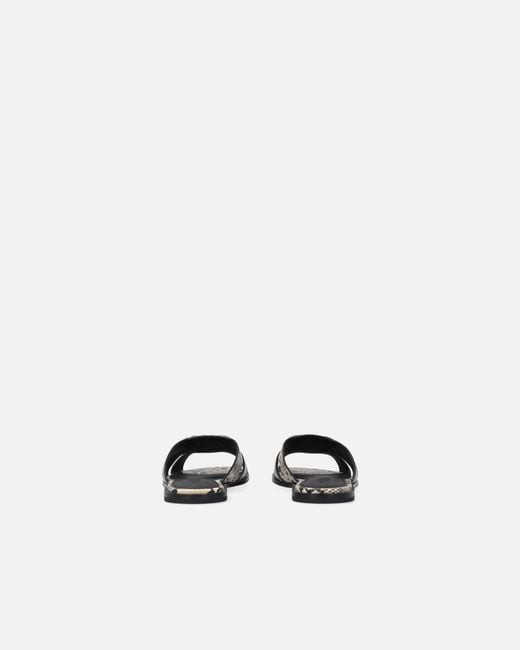 Pinko White Leather Slip-On Sandals With Python Print And Love Birds Logo