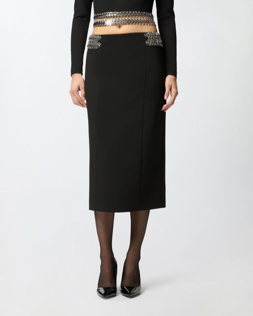 Pinko Black Midi Skirt With Metal Embellishments