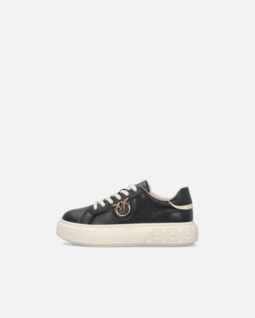 Pinko White High-Soled Flatform Sneakers With Metal Logo