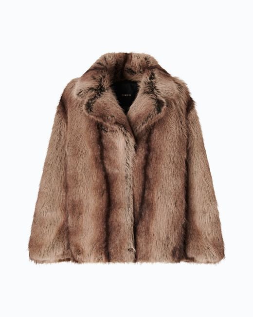 Pinko Brown Fur-Effect Pea Coat