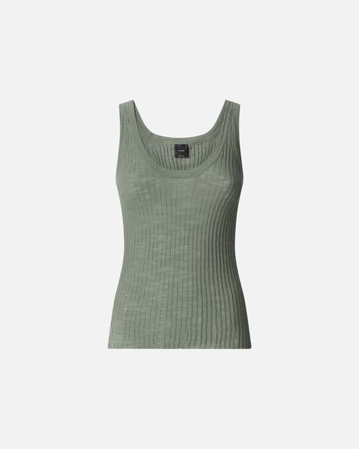 Pinko Green Ribbed Vest Top With Logo