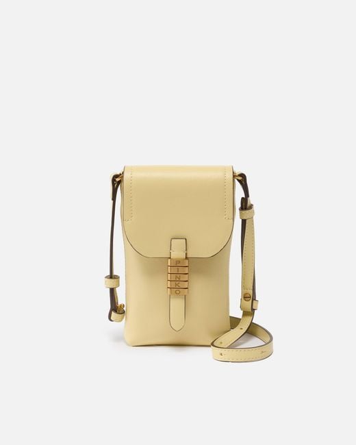 Pinko Natural Leather Smartphone Case With Shoulder Strap And Logo