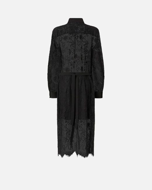 Pinko Black Midi Dress In Rebrodé Lace With Long Sleeves