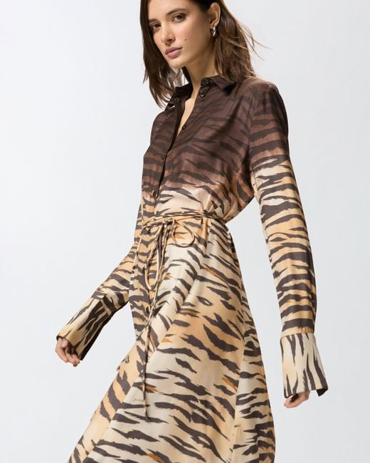 Pinko Natural Long Shirt Dress With Animal Print