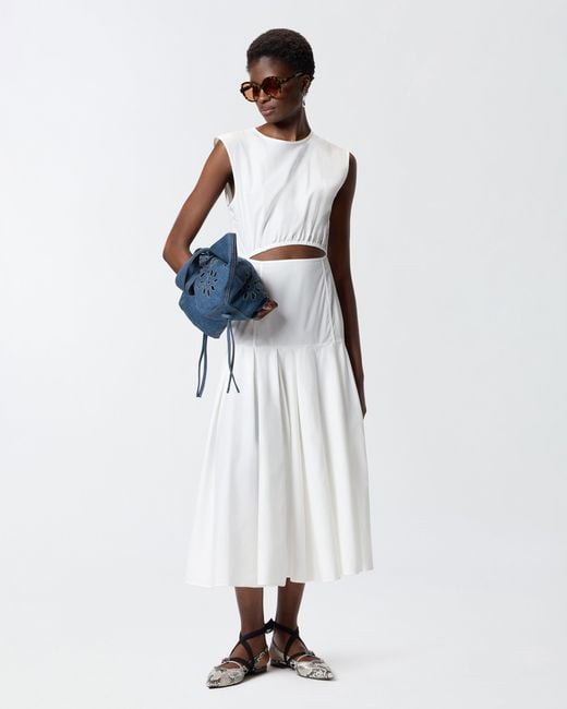 Pinko White Sleeveless Midi Dress With Pleats And Cut-Out