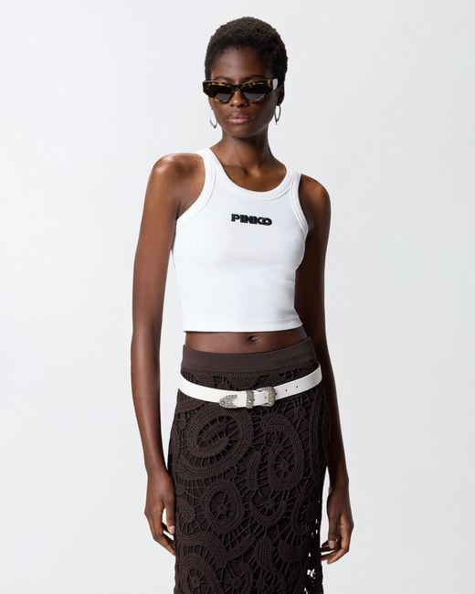 Pinko White Cropped Vest Top With Logo