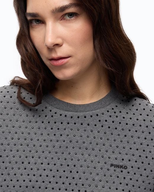 Pinko Gray Fully Rhinestoned Fleece Sweater