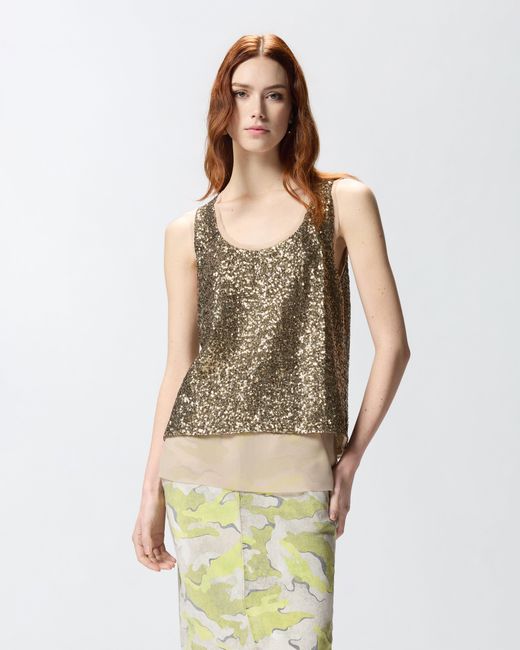 Pinko Natural Fully Sequinned Vest Top