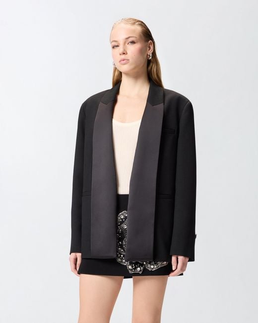 Pinko Black Slub Fabric Jacket With Satin Lapels