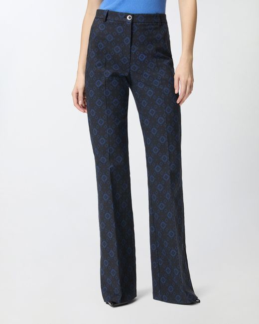 Pinko Blue Trousers With A Geometric And Floral Motif