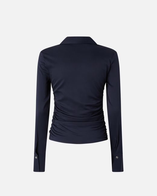 Pinko Blue Shiny Shirt With Gathering And Back Opening
