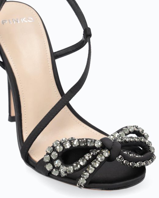 Pinko White Satin Stiletto Sandal With Strass Bow