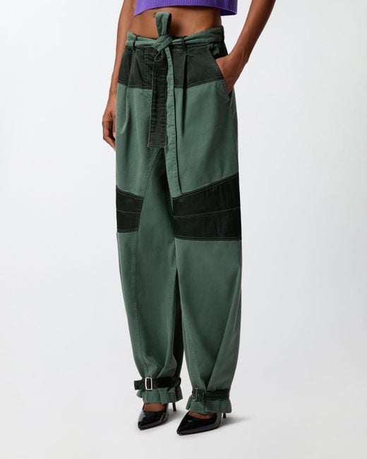 Pinko Green Utility Trousers With Contrasting Inserts