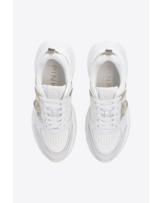 Pinko White Ariel Sneakers With Mirror-effect Insert