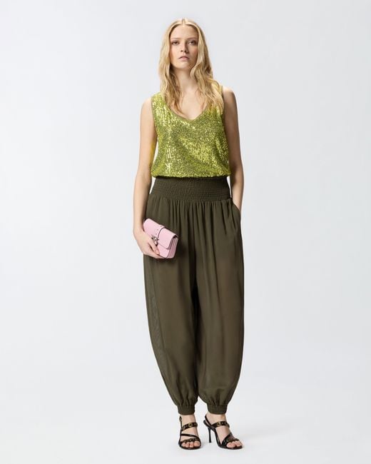 Pinko Green Semi-Sheer Balloon-Fit Trousers